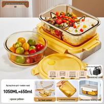 ZISIZ Glass Lunch Box Set with Insulated Bag and Cutlery yellow