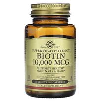 Solgar, ypač didelio stiprumo biotinas, 10 000 mcg, 60 daržovių kapsulių