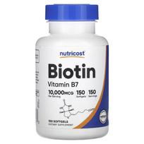 Nutricost, biotinas, vitaminas B7, 10 000 mcg, 150 minkštų kapsulių