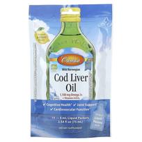 Carlson, Norwegian Wild Cod Liver Oil, Natural Lemon, Liquid, 15 packs, 0.17 fl oz (5 ml) each