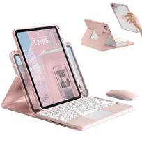 GOOVEN Klaviatūros dėklas iPad kartai su magnetiniu nuimamu skaidriu galiniu dangteliu ir rašikliu Rožinis 10-ai/11-ai (2025/2022) Pelė, Jutiklinė dalis, 360 laipsnių pasukimas, rožinė