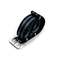 žiūrėti Premium G10 NATO tipo nailono juodas ir pilkas su dviem juostelėmis [Naval Co.] dirželis, (20 mm) black