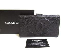 Autentiška CHANEL Vinage CC logotipo juoda odinė dvipusė ilga piniginė #a198 Refurbished