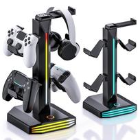 Universal Game Controller Compatible with and with RGB Headphone Stand and Desk Black Holder, PS5, Xbox, Switch, Multi-Color Lighting, Organizer, juoda