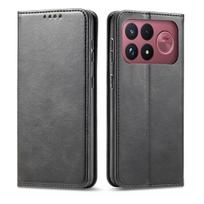 Aukščiausios kokybės PU odos piniginės tipo dėklas telefonui Xiaomi POCO F9 Ultra, F9 Pro, su magnetine sagtimi, stoveliu POCO F9 Ultra juoda
