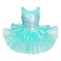 Vaikų mergaičių šokių suknelė be rankovių baleto triko Tutu suknelė, tinklinė, susiliejanti suknelė, gimnastikos triko 10-12 Years žalia