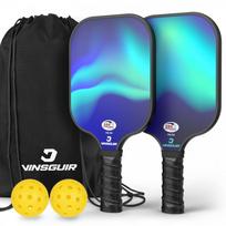 VINSGUIR Pickleball raketės, 2 stiklo pluošto pickleball rakečių rinkinys, lengvos pickleball raketės su pickleball nešiojimo krepšiu, pickleball dovana pradedantiesiems blue