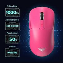 AULA SC680 Wireless Gaming Mouse W/ 26000 DPI PAW3395 Sensor BT 5.0/2.4G/Wired Tri Mode 500mAh Battery For Windows/Mac/PC/laptop rožinė