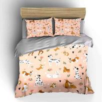 Dog Pattern Three-Piece Set  Multiple sizes kid's and adults' bedroom Exquisite 3PC bedding set gift EU Single 135*200cm/53x79in 3pcs beige