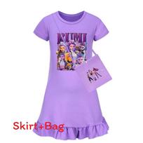 Kpop Demon Hunters Girl Short Sleeve Sleep Dress With Ruffle Hem For Kids Bedroom Wear 130  CM violetinė