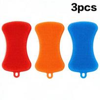 3Pcs Silicone Dish Sponges Food-Grade Multi-Purpose Efficient Sponge Kitchen Gadgets Especial Delicate Kitchen Sponge Brush 3pcs A2 blue