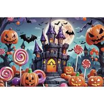Candy Castle Halloween Photography Backdrops Decoration Children Pumpkin Latern Night Photozone Photo Studio Backgrounds Props1 59x51.1inch/150*130cm