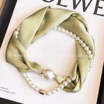 Slim Magnetic Pearl-Button Scarf Women Lightweight Neck Wrap Outfits Chic Collar Accessory With Solid Color 12-47 cm beige