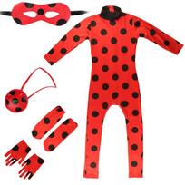 Ladybug mergaitės Cosplay kostiumas Vaikams Helovino vakarėlio apranga Su katės ausimis ir peruku rinkinys 180 Suggested Height 170-180cm red