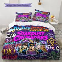 Jojo'S Bizarre Adventure Pattern Bedding Quilt Set Quilt Cover Pillowcase Home Birthday Gift(1 * duvet cover + 2 * pillowcase, without core) 135x200cm purple