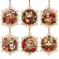 6pcs DIY Craft Pearl Diamond Painting Kit 2D Flat Wooden Tag Pendants  New Year Gift F