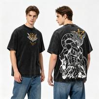 Vintage Jujutsu Kaisen Mahoraga Anime Manga Summer Tee Women's Tshirt Unisex Tee Top Men's Cotton Short Sleeve Washed T shirt M black
