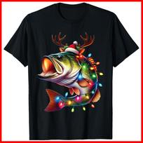 Merry Fishmas Santa Fishing Lovers Fisherman Christmas Black Cotton T-Shirt XL black