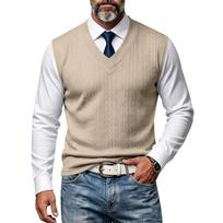 Men's V Neck Cable Knit Sweater Vest Sleeveless Pullover Knit Waistcoat Casual Business Layering Tank Top for Formal Daily Wear XXXL chaki