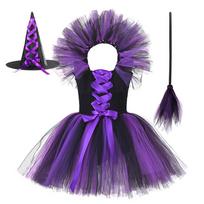 Halloween Spider Witch Tutu Set, Black Sequined Mesh Fluffy Girls Horror Party Costume S(2-3Y) black