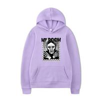 MF DOOM Hoodie – Unisex Black Fleece Sweatshirt, Metal Mask & Skeleton Bones Frame Print, Hip Hop Rap Streetwear S šviesiai violetinė spalva
