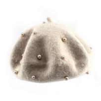 Wool Beret Child Fashion Material With Pearls Solid Color Retro Baby Girl Caps For 38 Years beige