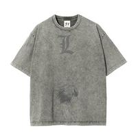 Death Note L Lawliet Anime Graphic Tee Men Women Short Sleeve Clothing Washed Cotton Tshirt Casual T-shirt Vintage Streetwear M gray