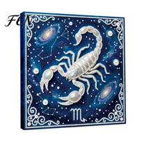 Faux Pearl Painting Crafts DIY Kit, 12 Zodiac Signs Rhinestone Art Set for Handmade Kit Adults Beginners, Wooden Frame Fake Wall Decoration Scorpio gray