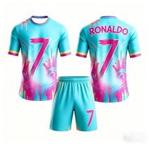 Vasarinis Naujas Ronaldo #7 Futbolo Marškinėlis Sportinis Vaikams Trumpomis Rankovėmis T-shirt ir Šortų Rinkinys Laisvas Greitai Džiūstantys Vaikų Marškinėliai 120 pink