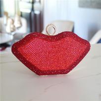 Lip Shape Evening Clutch Bag With Rhinestone Embellishment Women Formal Party Wedding Accessory 21x14x6 cm raudona