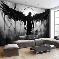 Nuotaikingas Juodai Baltas Angelo Sparnų Gobelenas Sienos Menas Freska Drobės Spaudinys Gotikinė Silueto Dekoras Modernus Svetainės Miegamojo 150X200CM