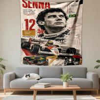 Ayrton Senna Formula 1 Racer Portrait Retro Design Car Brazilian Flag Patterned tapestry for bedroom and living room home decor sofas 180x230cm(70x90in)