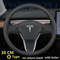 Nappa odos automobilio vairo apdangalas Tesla Model 3 Y S X 2019 - 2025 4 sezonams 36-38 CM Juodas Automobilio interjero aksesuaras