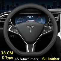 Nappa odos automobilio vairo apdangalas Tesla Model 3 Y S X 2019 - 2025 4 sezonams 36-38 CM Juodas Automobilio interjero aksesuaras
