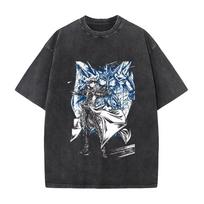 2026 Summer New  Anime Yu Gi Oh Graphic Washed Cotton  T-shirt Men Women Retro Harajuku Hip Hop Punk T-shirt Print Crew Neck Casual T Shirt S black