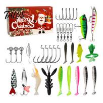 Fishing Lures & Hooks Set Advent Calendar for Men, 24 Days Christmas Countdown with Metal Baits Freshwater and Saltwater Fishing, Festive Gift B red