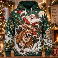 Funny Santa Christmas Hoodie 3D Print Snowboard Gaming Hot Cocoa Reindeer Festive Pullover Holiday Party Winter Gift 6XL brown