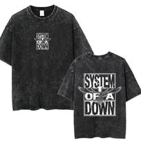 Washed Vintage System of A Down Print T-shirt Men Women Clothing Retro Rock Metal T Shirts Male Casual Cotton Oversized T-shirts XL black