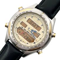 Imperfect SEIKO Seiko Quartz World Time Alarm Chronograph Ivory Dial Luminous Hands Japan Airlines Working/New Battery/Slightly 3-Hand Analog-Digital gray