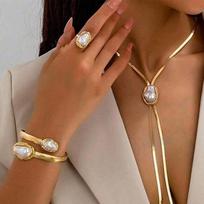 Baroque Pearl Jewelry Set With Snake Chain Adjustable Cuff Bracelet Ring Alloy Fashion Accessory Women GT Pearl Jewelry Set