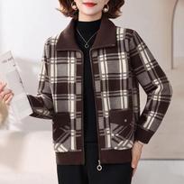 Datang Furen Women's Plaid Zip-Up Knit Jacket for Seniors 120 gray