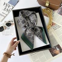 French retro old money wind silk scarf herringbone print 68cm small square scarf temperament sunscreen headscarf women stacked wear waist seal 68*68cm black