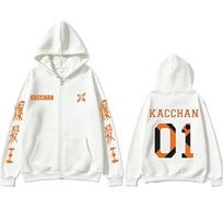 Anime My Hero Academia Bakugou Katsuki Zipper Hoodie Men Women Cartoon Cosplay Zip Up Hoodies Male Casual Retro Oversized Jacket M white