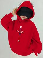 1pc Boys' Red Hooded Sweatshirt with Paris France Lettering & French Flag Print - Casual Pullover Sweater for Autumn/Winter, Mac 130 black