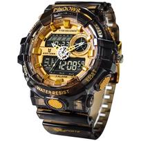 PINDOWS Transparent 5 ATM Water Dual Time Men's Analog-Digital Watch, Gold, Resistant, beige
