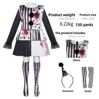 Bloodstained Clown Costume Dress For Halloween Cosplay Anime Role Play 140cm gray