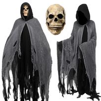 Grim Reaper Hooded Costume with Scary Skull Mask for Halloween Dress-Up Adult One Size black