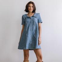 Women S Casual Leopard Print Short Sleeve Denim Dress XL mėlyna