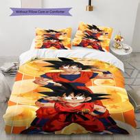 Son Goku Pattern Bedding Quilt Set Quilt Cover Pillowcase Home Birthday Gift(1 * duvet cover + 2 * pillowcase, without core) 140x200cm