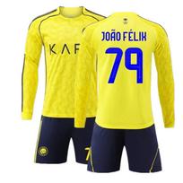 2026 Rijadas Namų futbolo marškinėliai Ilgomis rankovėmis Rinkinys Vyriška futbolo uniforma Dydis S-3XL Geltonai dryžuotas Ronaldo 7 XL